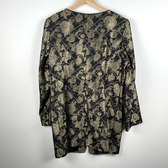 Vintage Gold Metallic Floral Tapestry Jacket Longline Blazer Size 14 Button Up - Picture 2 of 10